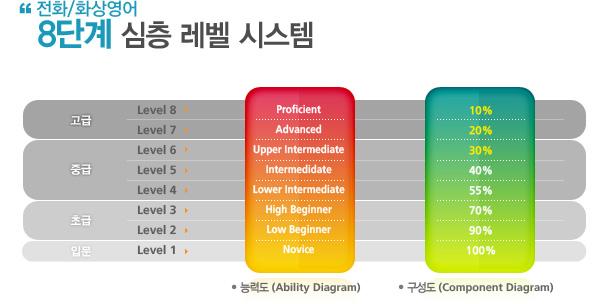 매드포스터디 전화영어, 화상영어 8단계 심층 레벨 시스템